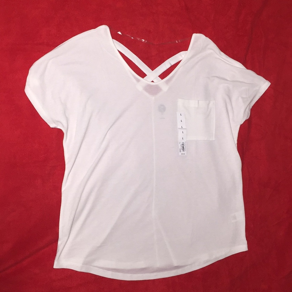 SO white Cross Back Short Sleeve T-shirt